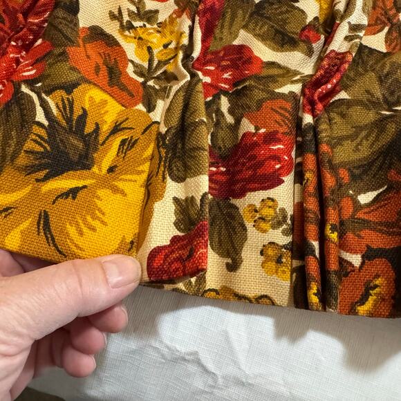 Vintage 70s Orange Yellow Floral SINGLE Pleated Drape Curtain Bloomcraft 55x55 - Picture 8 of 12